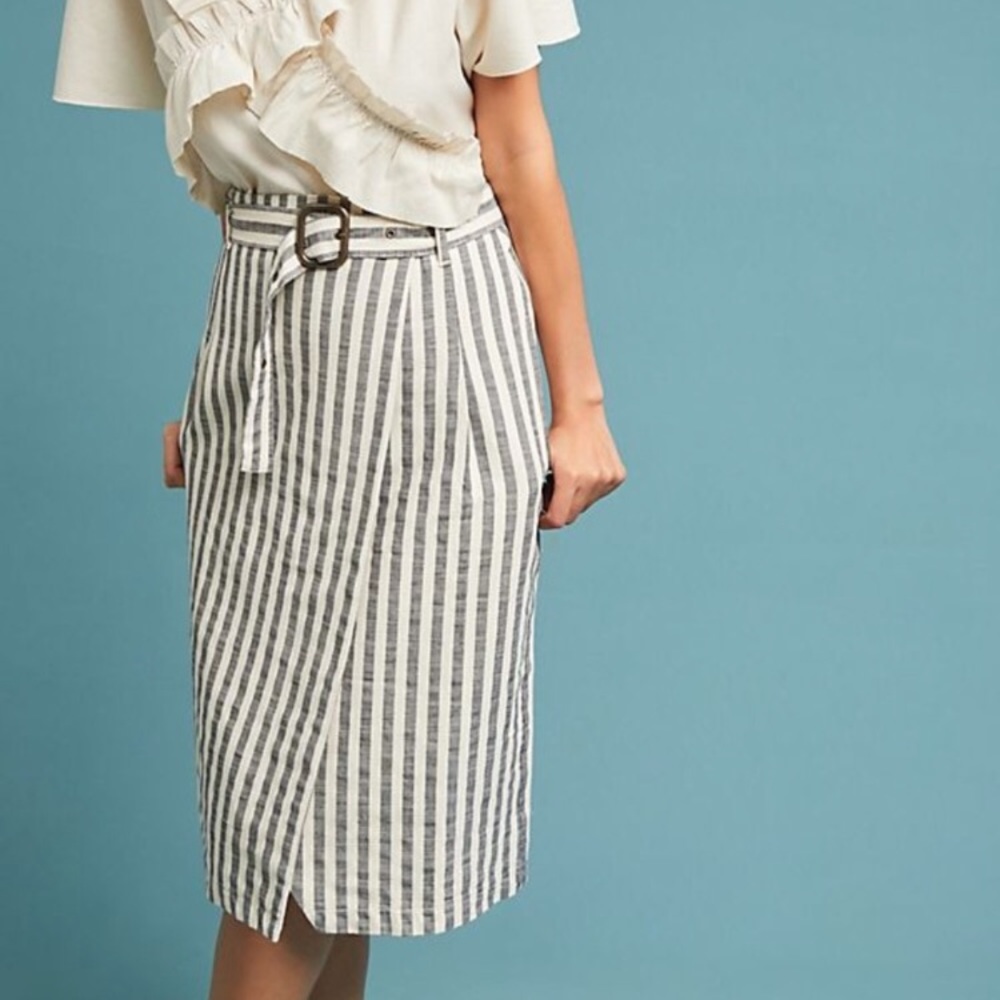 Anthropologie Striped Wrap Skirt with Belt
